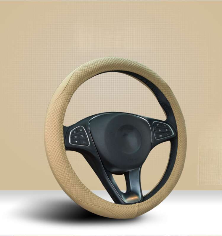 Double Needle Leather Steering Wheel With Two Color Splicing Circular Car Cover, Minimalist Sports Windmill Handle Cover_autovado.com