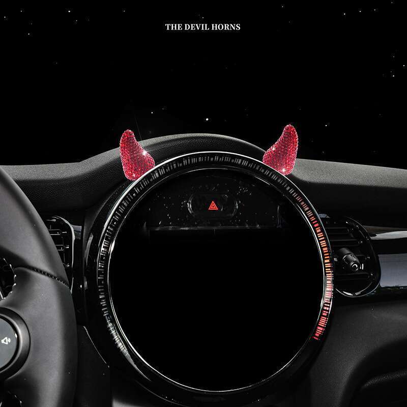 Internet Celebrity Interior Diamond Studded Small Horn Steering Wheel Instrument Panel Little Devil Ornament Creative_autovado.com