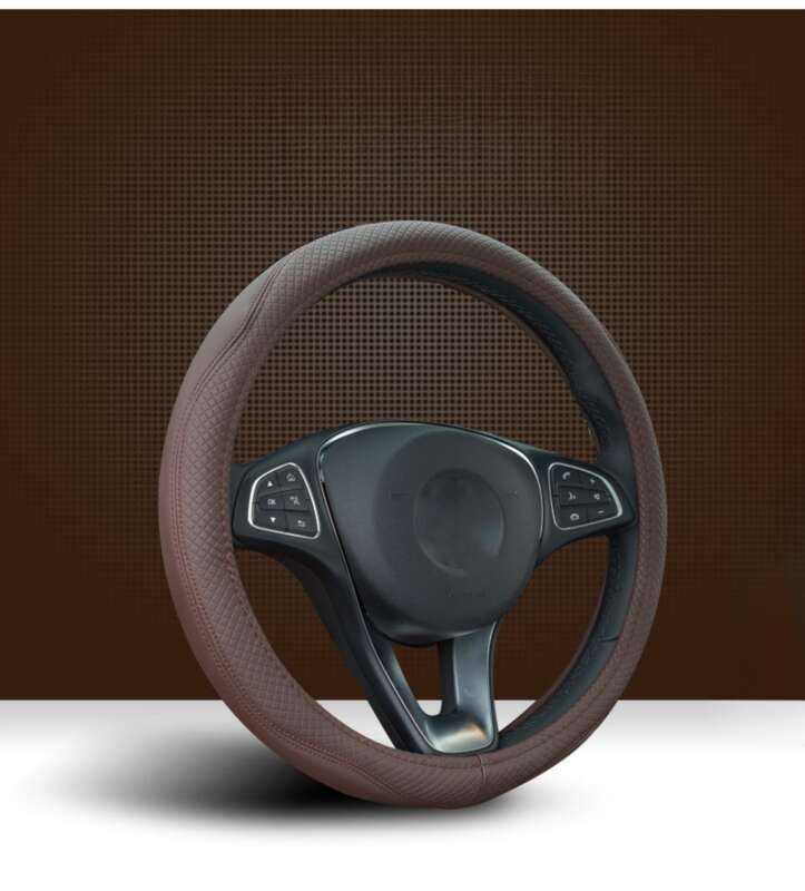 Double Needle Leather Steering Wheel With Two Color Splicing Circular Car Cover, Minimalist Sports Windmill Handle Cover_autovado.com