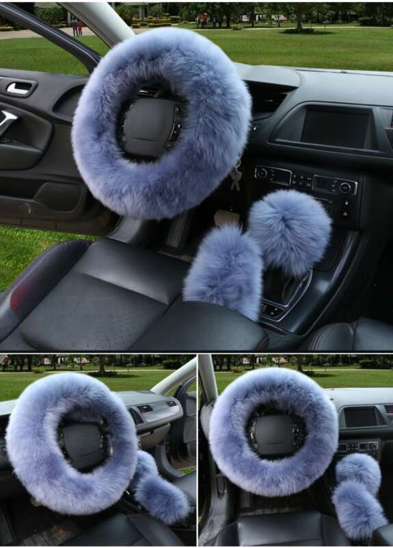 Car Steering Wheel Winter New Australian Sheepskin Fur Integrated Wool Handle Handbrake Cover_autovado.com