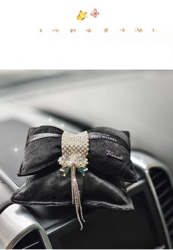 Thousand Bird Grid Double Layer Butterfly Knot Pearl Car Ornament Removing Odor Activated Charcoal Bag Instrument Panel_autovado.com