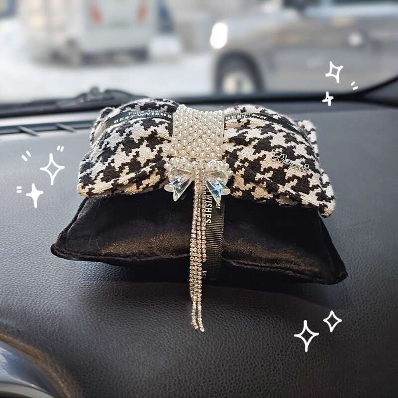 Thousand Bird Grid Double Layer Butterfly Knot Pearl Car Ornament Removing Odor Activated Charcoal Bag Instrument Panel_autovado.com