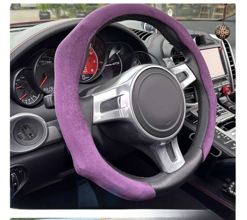 Car All-season Steering Wheel Cover, Suede Protective, Sweat Absorbing Mesh Red New Round D-row Universal Handle Cover_autovado.com