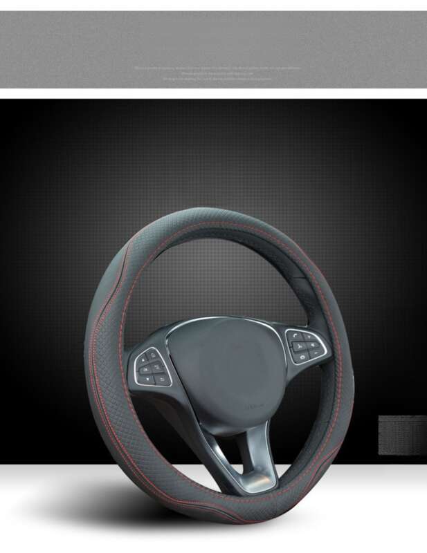 Double Needle Leather Steering Wheel With Two Color Splicing Circular Car Cover, Minimalist Sports Windmill Handle Cover_autovado.com