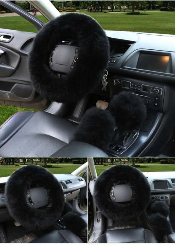Car Steering Wheel Winter New Australian Sheepskin Fur Integrated Wool Handle Handbrake Cover_autovado.com