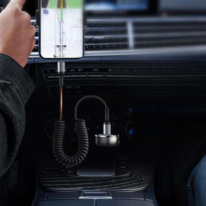 100W Dual Head Fast For Car Mounted 6A Telescopic Data Charging TypeC Spiral PD Spring Line_autovado.com