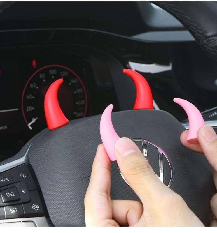 New Creative Trendy Small Bull Devil Horn Center Console Display Steering Wheel Cute Car Decoration_autovado.com