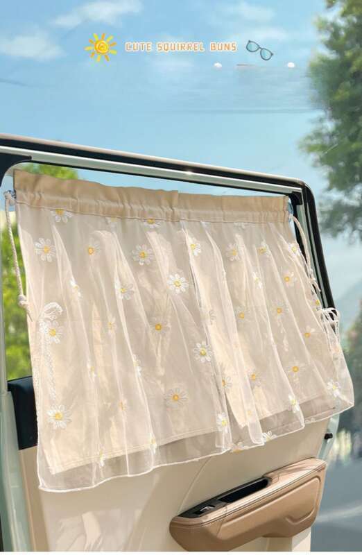 Lace Double-layer Suction Cup Small, Fresh And Cute Girls, Car Sunshade, Heat Insulation Curtain For All Seasons_autovado.com