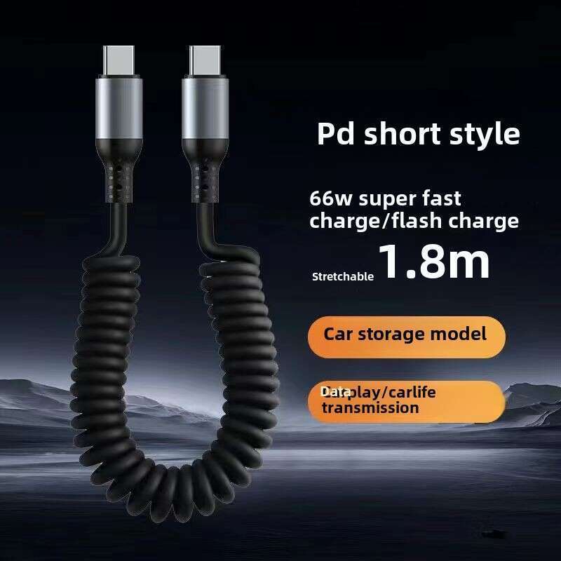 100W Dual Head Fast For Car Mounted 6A Telescopic Data Charging TypeC Spiral PD Spring Line_autovado.com