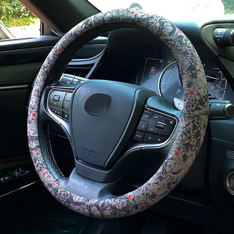 Universal Hand-painted Prajna Geisha Steering Wheel Cover, Personalized Nine Tailed Fox Card Set, Flower Arm Handlebar_autovado.com