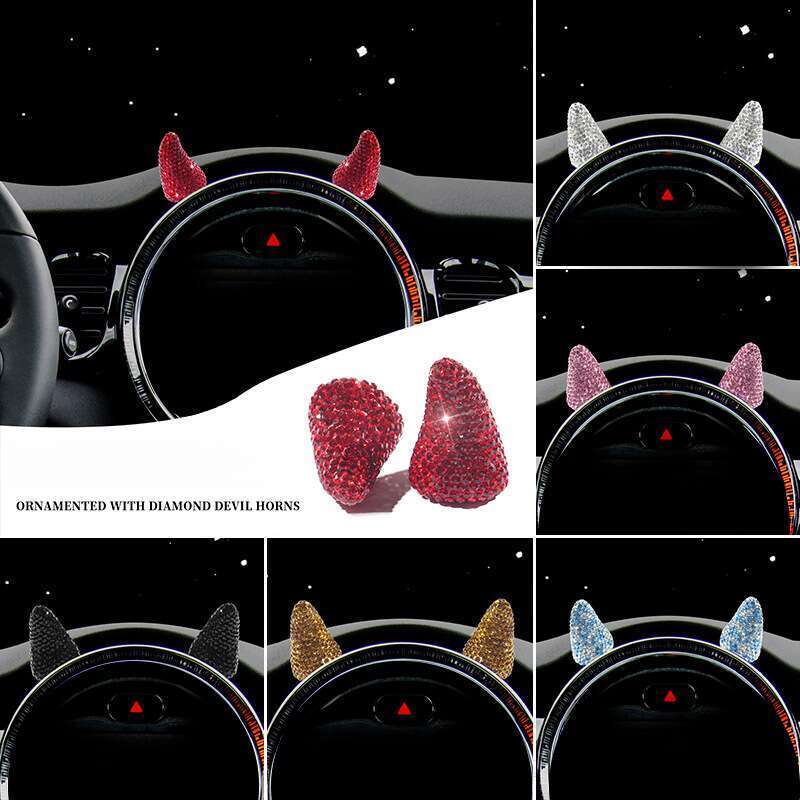 Internet Celebrity Interior Diamond Studded Small Horn Steering Wheel Instrument Panel Little Devil Ornament Creative_autovado.com