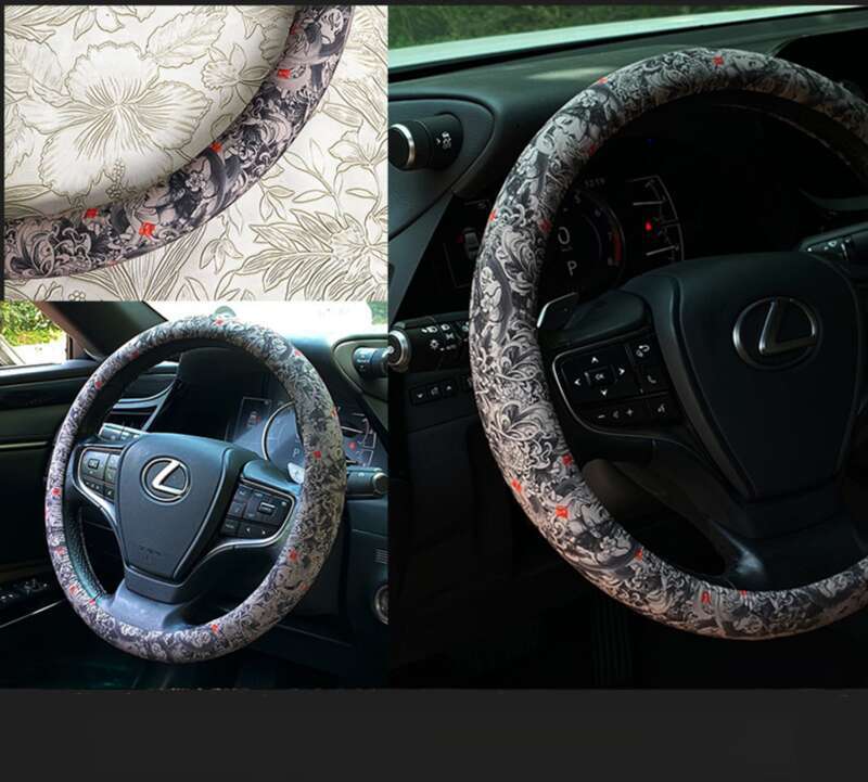 Universal Hand-painted Prajna Geisha Steering Wheel Cover, Personalized Nine Tailed Fox Card Set, Flower Arm Handlebar_autovado.com