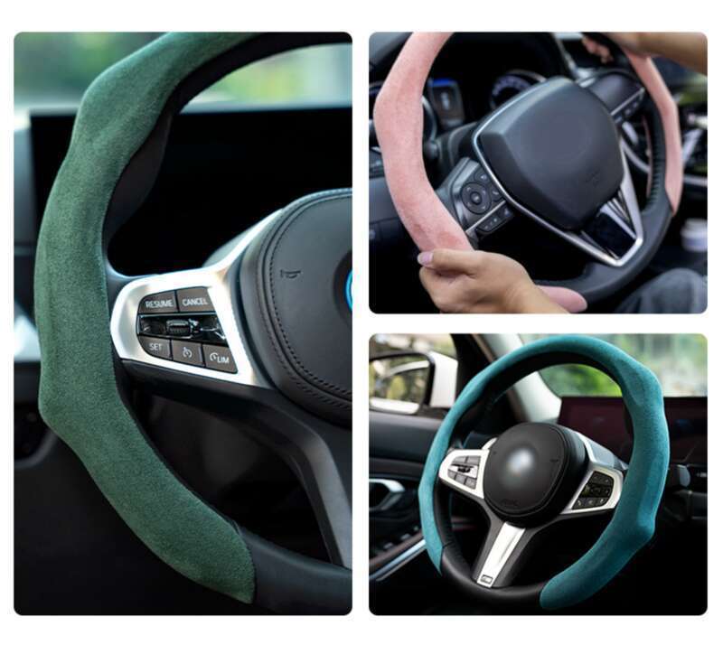 Car All-season Steering Wheel Cover, Suede Protective, Sweat Absorbing Mesh Red New Round D-row Universal Handle Cover_autovado.com