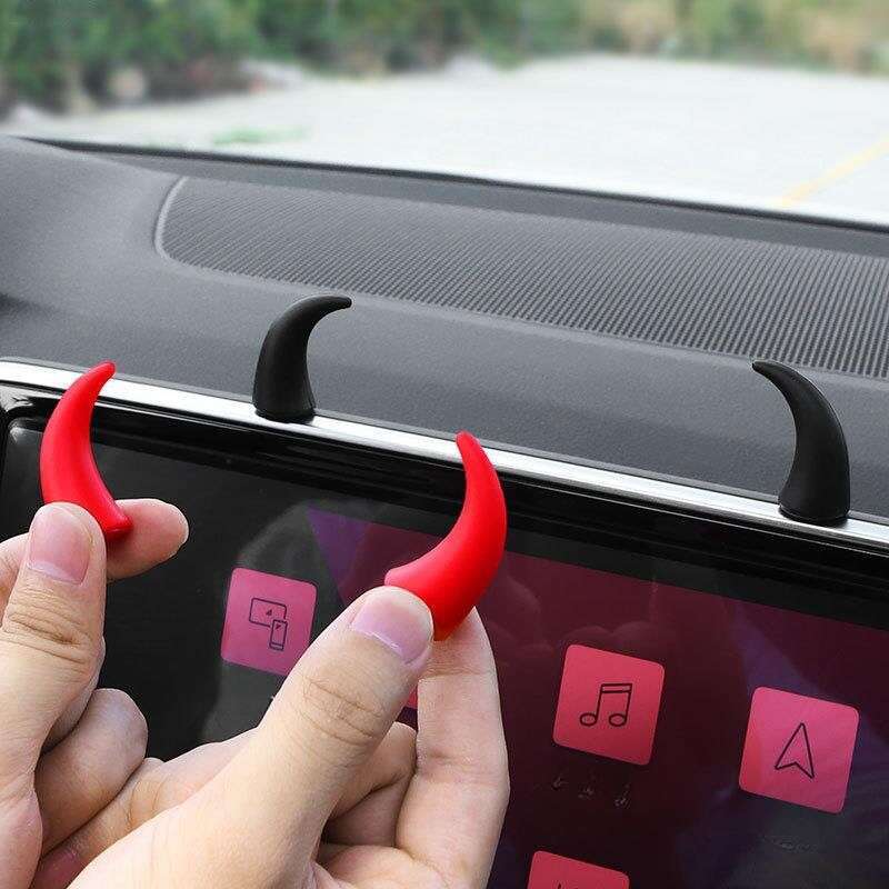 New Creative Trendy Small Bull Devil Horn Center Console Display Steering Wheel Cute Car Decoration_autovado.com