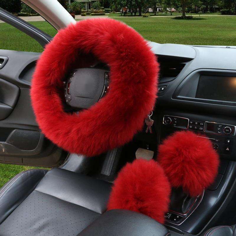 Car Steering Wheel Winter New Australian Sheepskin Fur Integrated Wool Handle Handbrake Cover_autovado.com