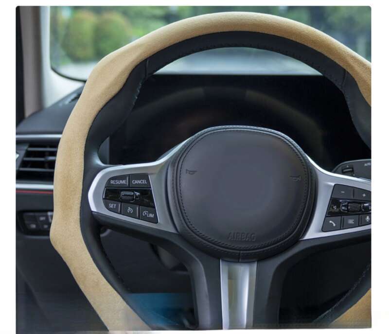 Car All-season Steering Wheel Cover, Suede Protective, Sweat Absorbing Mesh Red New Round D-row Universal Handle Cover_autovado.com
