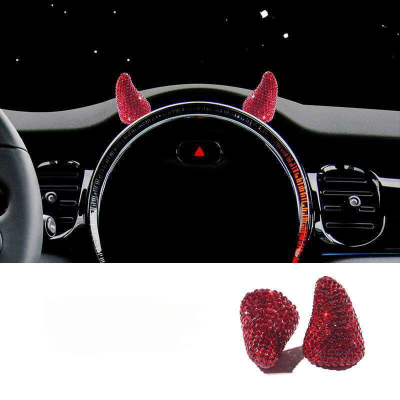 Internet Celebrity Interior Diamond Studded Small Horn Steering Wheel Instrument Panel Little Devil Ornament Creative_autovado.com