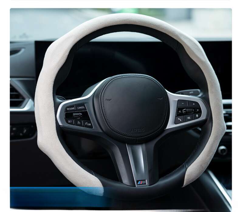 Car All-season Steering Wheel Cover, Suede Protective, Sweat Absorbing Mesh Red New Round D-row Universal Handle Cover_autovado.com