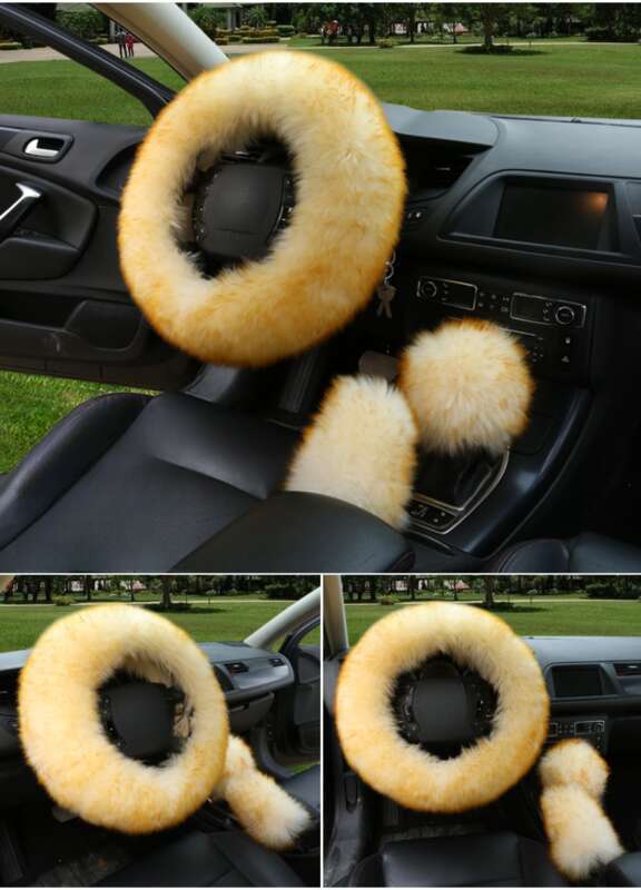Car Steering Wheel Winter New Australian Sheepskin Fur Integrated Wool Handle Handbrake Cover_autovado.com