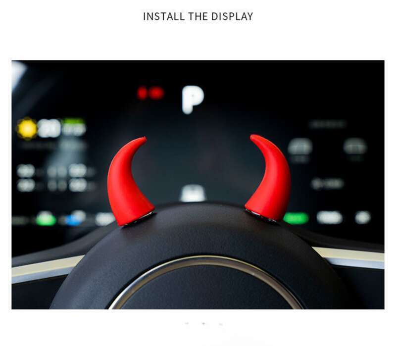 New Creative Trendy Small Bull Devil Horn Center Console Display Steering Wheel Cute Car Decoration_autovado.com