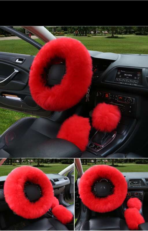 Car Steering Wheel Winter New Australian Sheepskin Fur Integrated Wool Handle Handbrake Cover_autovado.com